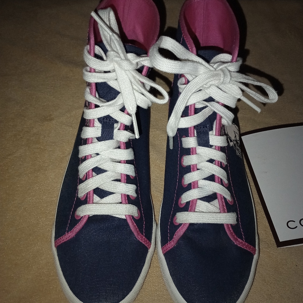 IOB Women's  Coach Ariane Happy Girl High Top Sneakers Navy/Pink Size 7.5 M - Picture 6 of 11